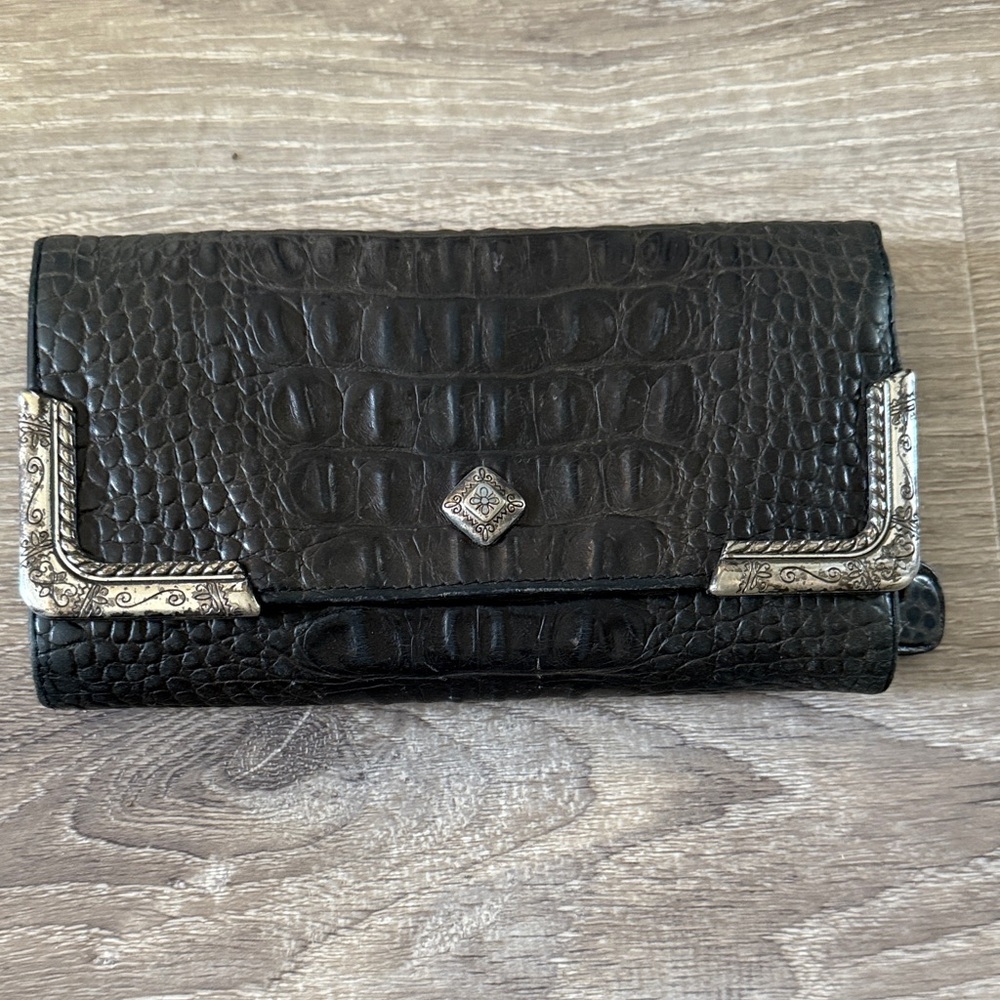 BRIGHTON vintage Black & Silver Textured Clutch Wallet Checkbook